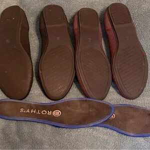 Two pair of gently worn women’s Rothy’s with one set of inserts